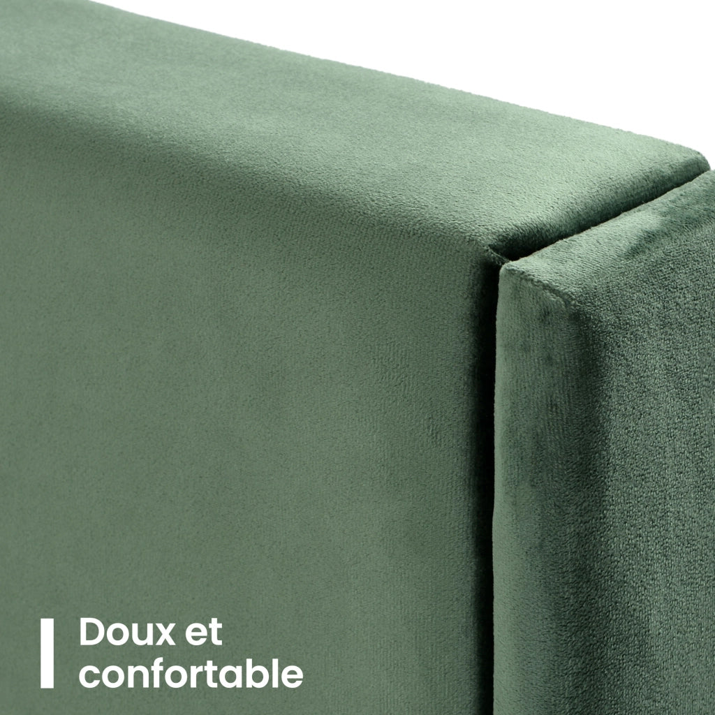 Letto Singolo 90 x 200 cm; 1 Posto con Testiera Imbottita; senza Materasso; in Velluto; Verde Scuro