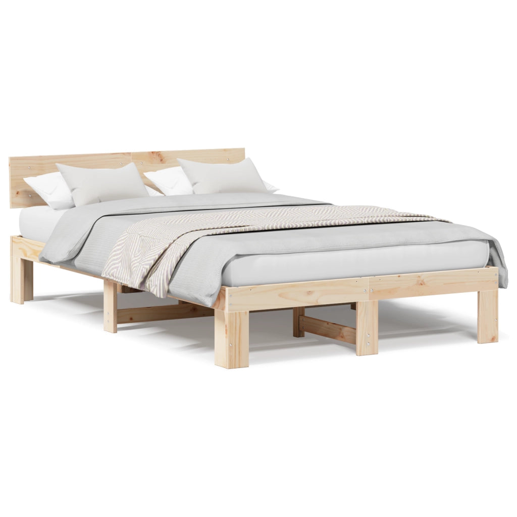 Struttura Letto con Testiera 140x190 cm Legno Massello di Pino