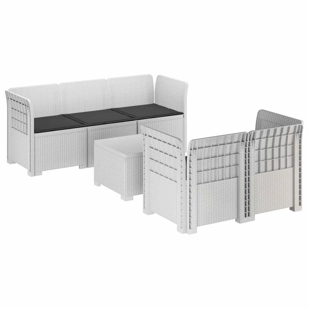 Divano da Giardino 5 Posti con Cuscini Stile Rattan PP Bianco 3443899