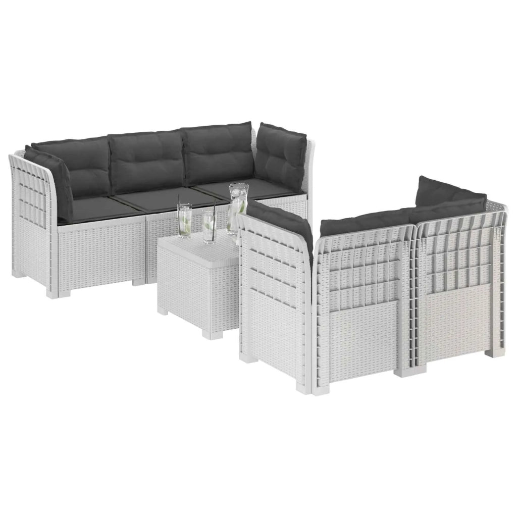 Divano da Giardino 5 Posti con Cuscini Stile Rattan PP Bianco 3443915