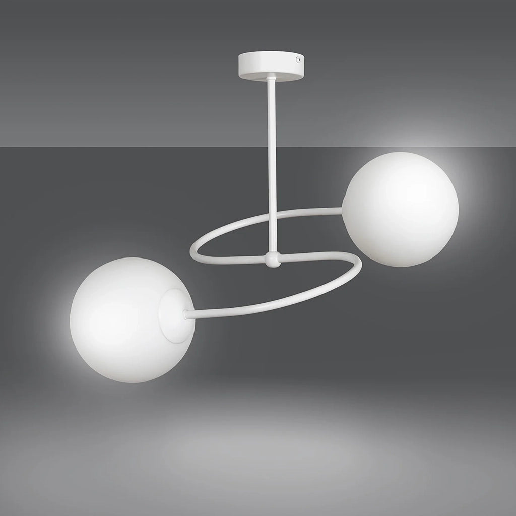 Plafoniera Moderna 2 Luci Nezha In Acciaio Bianco E Sfere In Vetro Opale