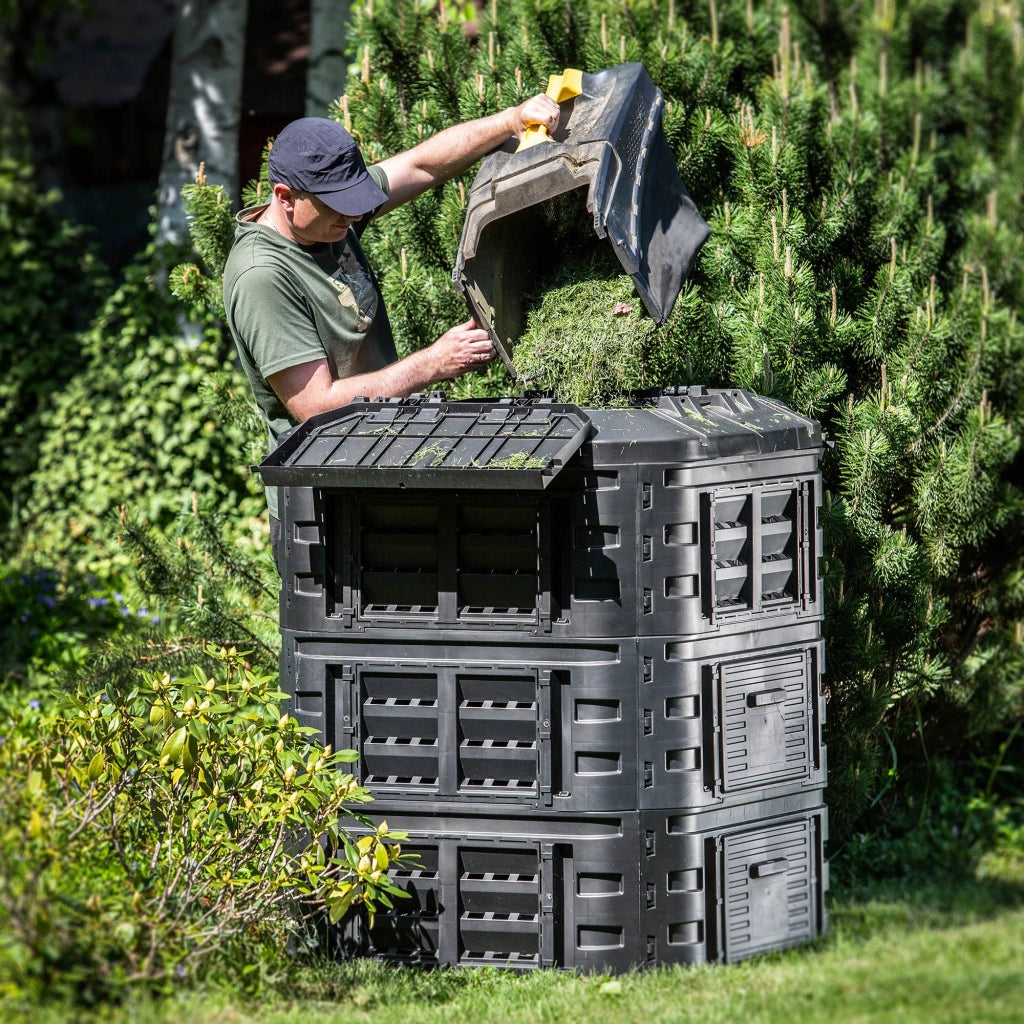 Compostiera modulare da giardino KADAX 860L resistente al gelo, utilizzabile tutto l'anno, colore nero.