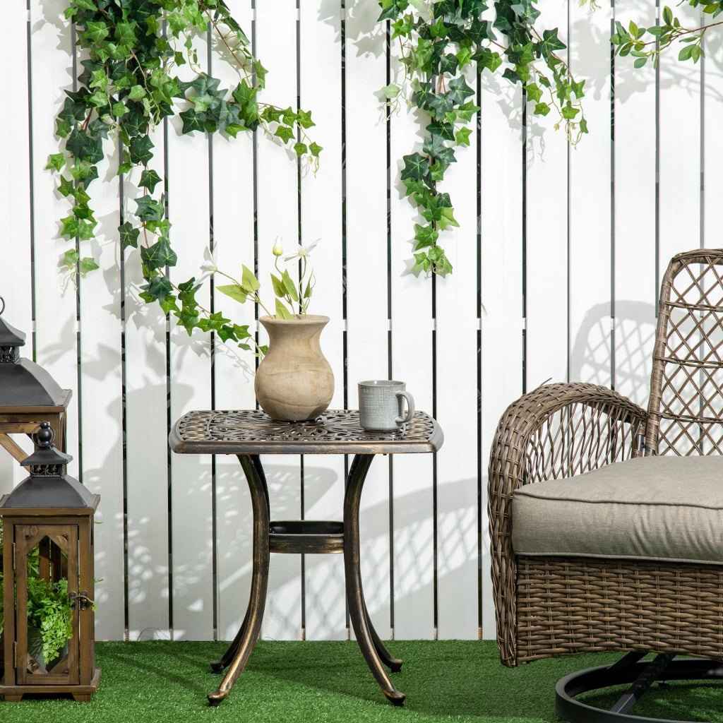 Tavolo da giardino in alluminio con foro per ombrellone ¨C zephmum ¨C bronzo 54x54x52.5 cm