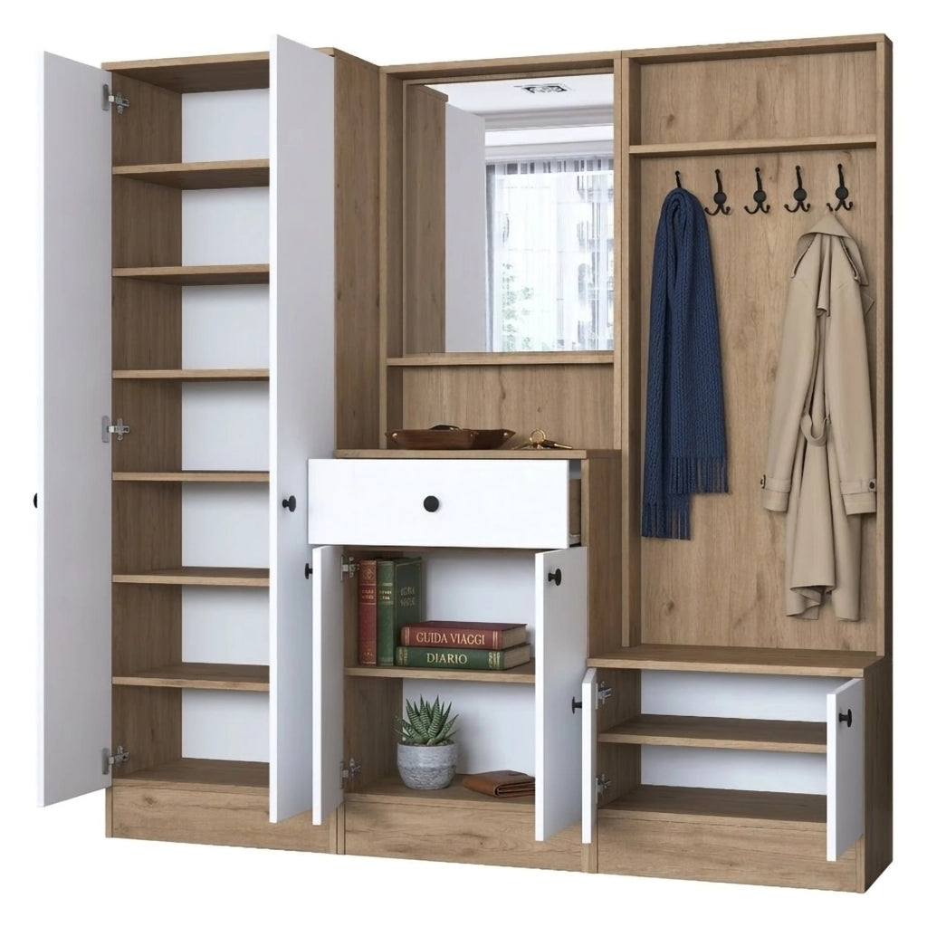 Elmas, Mobile da Ingresso Specchio Incluso, 179x36x183h cm Bianco