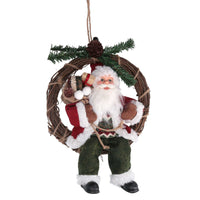 Babbo natale in tessuto su ghirlanda verde e rosso cm xh32/49