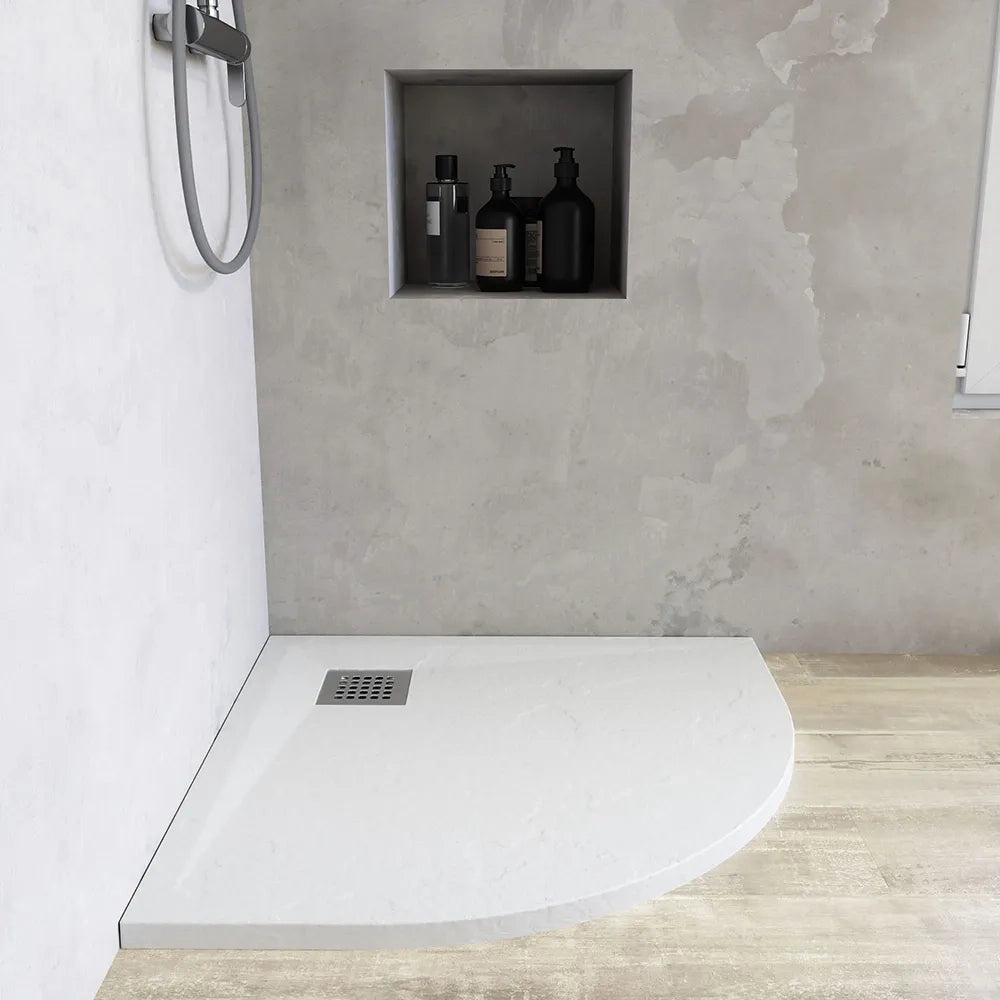 Piatto doccia semicircolare 90x90 cm in marmoresina bianco effetto pietra h3 cm | Milos