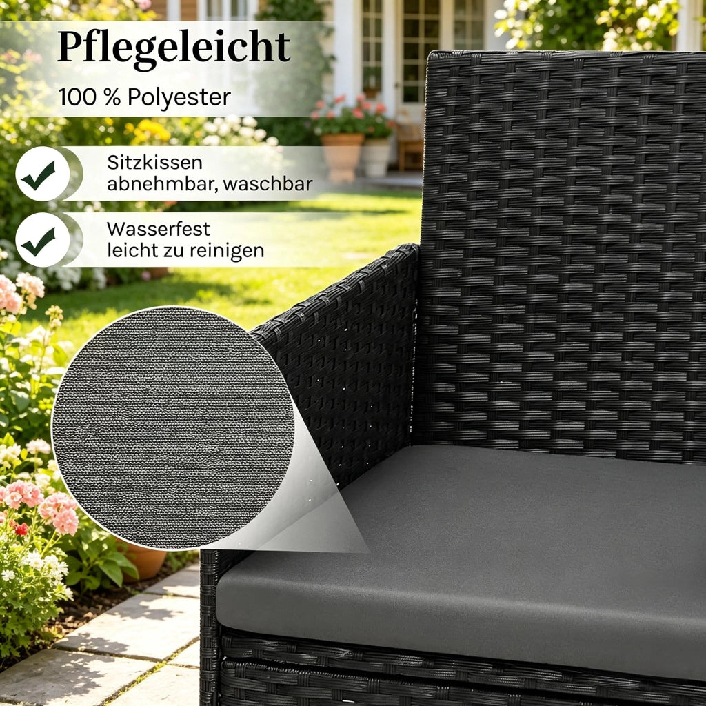 Mobili Da Giardino Per 4 Persone Nero Rattan Ferro Vetro Tavolo 71 Cm Salotto Esterno