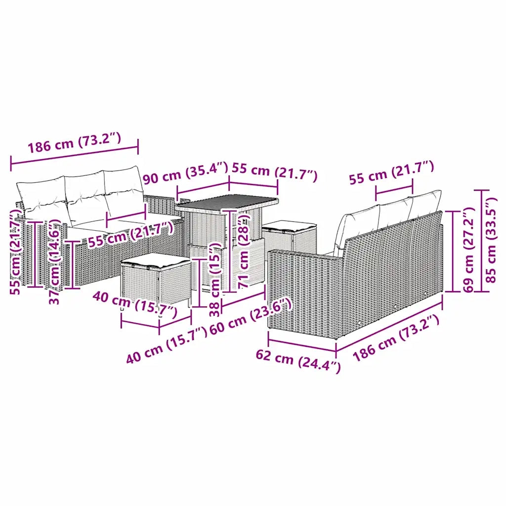 Set Divano da Giardino 9 pcs Beige polyrattan 3361572