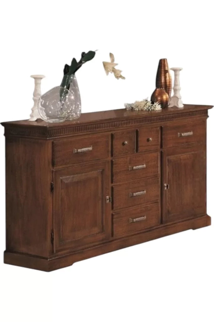 Credenza arte povera 2 porte 7 cassetti legno tinta noce 170x47x96 (1226) - Mobili 2G