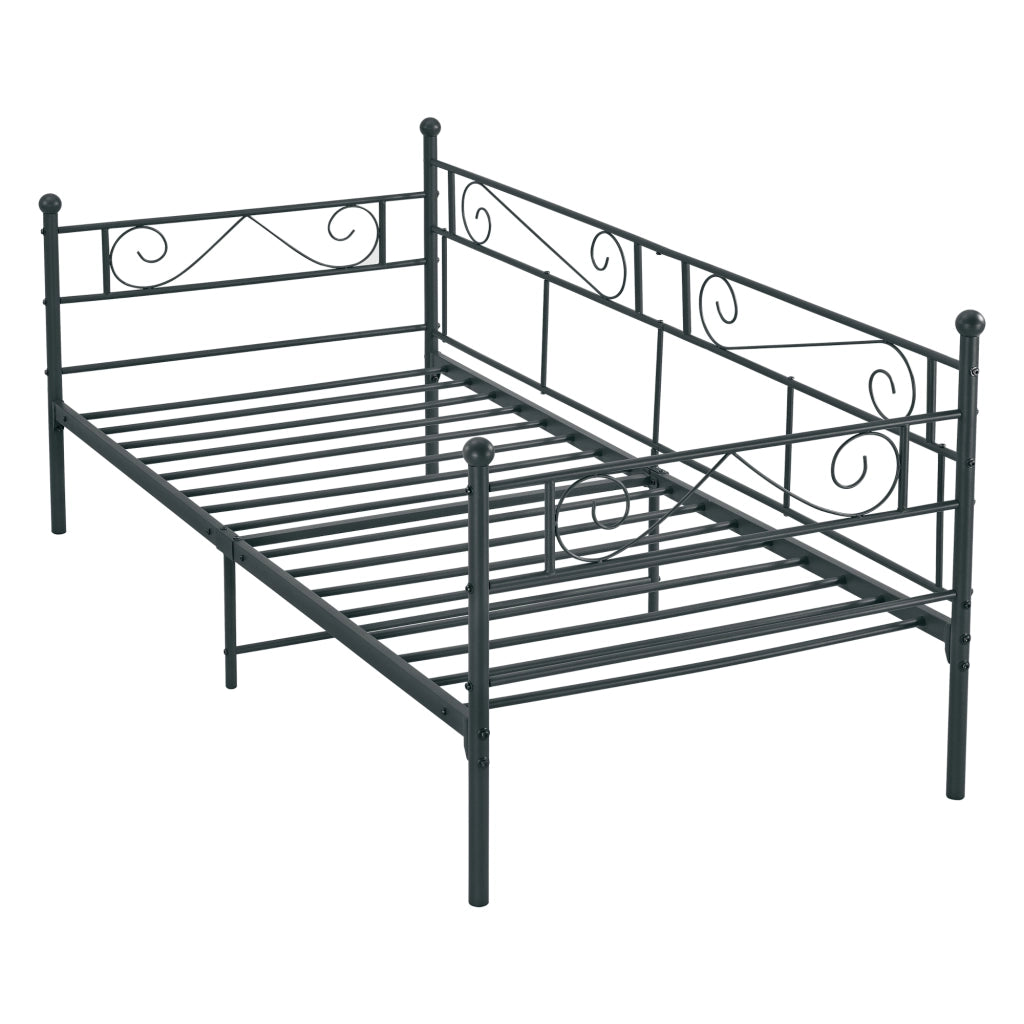 Struttura Divano Kerava in Acciaio Letto Singolo 90 x 200 cm - Nero Opaco [en.casa]