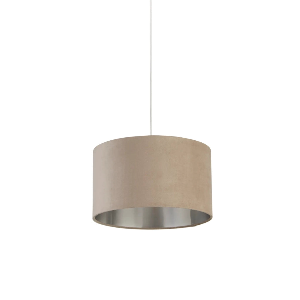 Paralume Contemporaneo Tamburo Tessuto Argento Tortora 1 Luce D38Cm