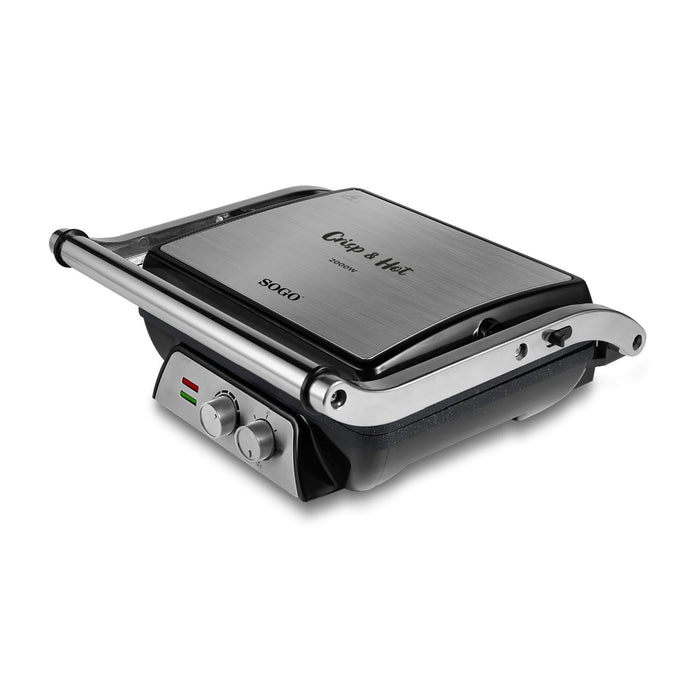 SOGO Griglia Elettrica 4 Porzioni 2000W con Piastre Regolabili, Rivestimento Pietra, Senza PFOA