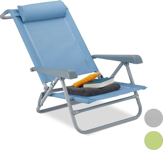 Sedia a sdraio con cuscino e apribottiglie - Pieghevole e regolabile - Ideale per giardino e campeggio - fino a 120 kg