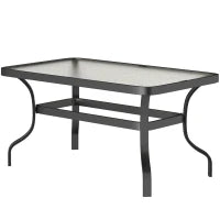 Tavolino da Esterno Rettangolare in Metallo Nero con Piano in Vetro Temperato, 95x55x46 cm