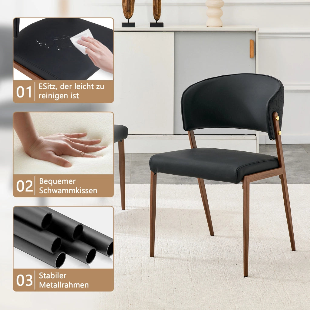 SEDIA DA PRANZO MODERNA IN PU NERO, SET DA 2 PEZZI