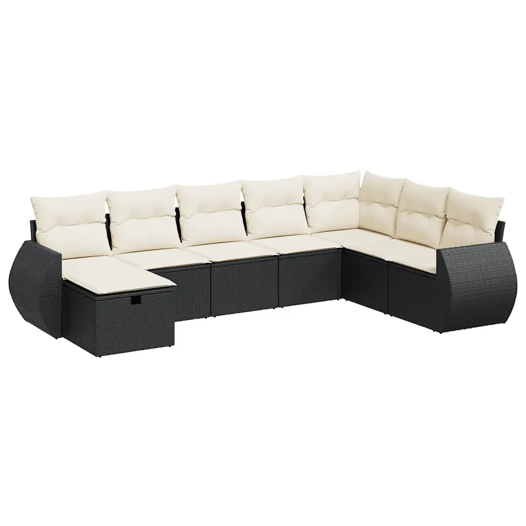 vidaXL Set Divani da Giardino con Cuscini 8 pz Nero in Polyrattan