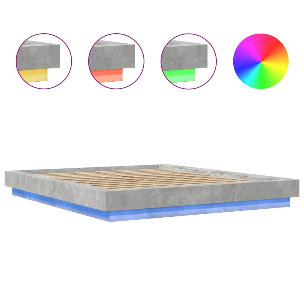 Letto matrimoniale | Letto per adulti | Giroletto Luci LED Grigio Cemento 150x200 cm Legno Multistrato