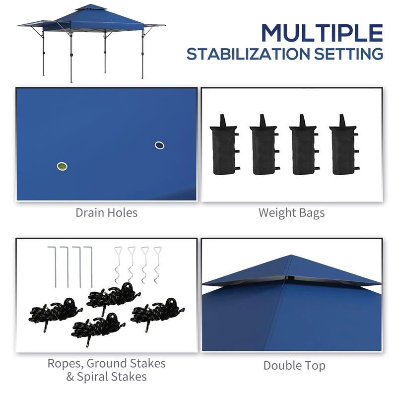 GAZEBO PIEGHEVOLE 5X3M CON PARETI ESTENSIBILI, ALTEZZA REGOLABILE E BORSA CON RUOTE, BLU