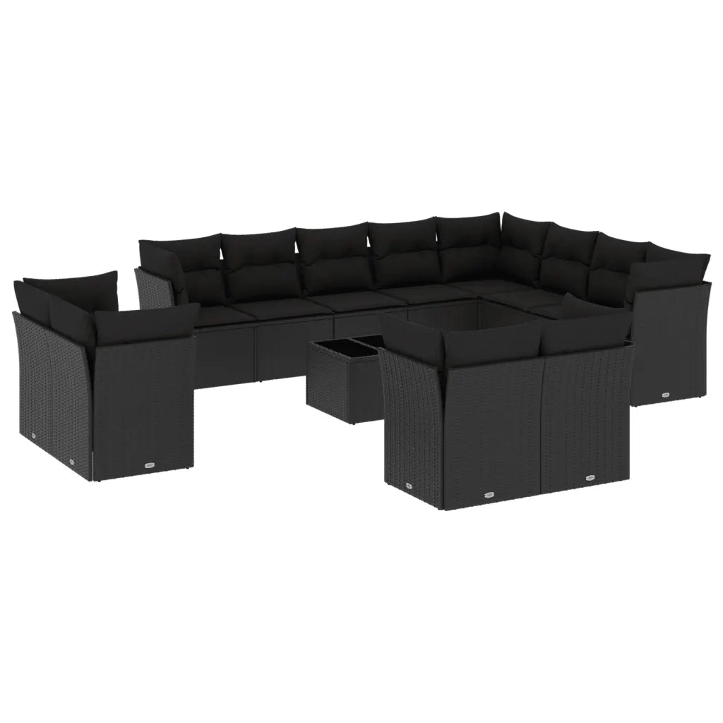 Set Divani da Giardino 13pz con Cuscini Nero in Polyrattan 3250374