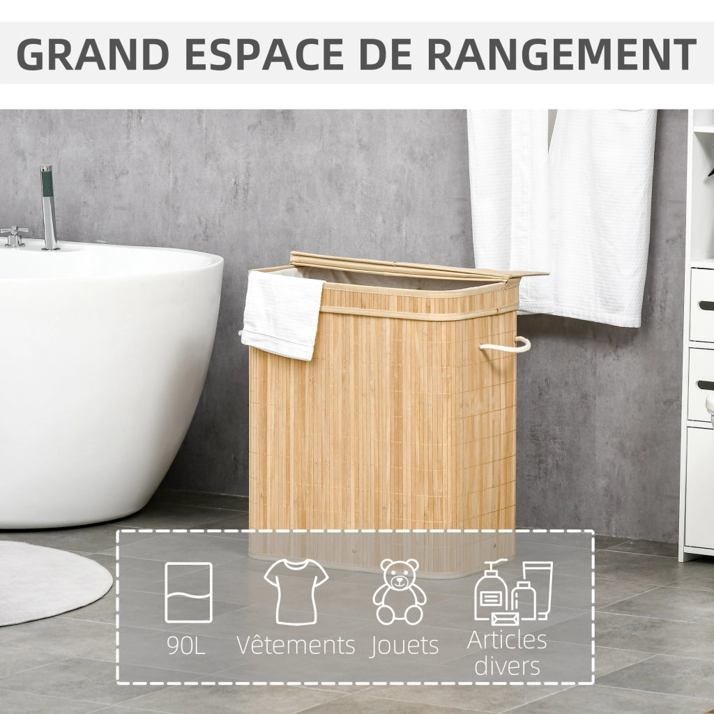 Cestino per il bucato in bamb¨´ con coperchio e maniglie ¨C zephmum ¨C 54.2x35.2x59.5 cm