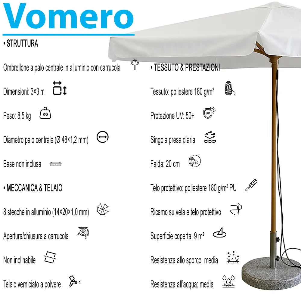 Tempo Style - Ombrellone per esterni Vomero con telo bianco e palo bianco lucido 3 x 3 m