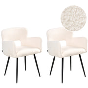Set di 2 sedie da pranzo bouclè bianco braccioli schienale intagliato gambe in metallo moderna industriale