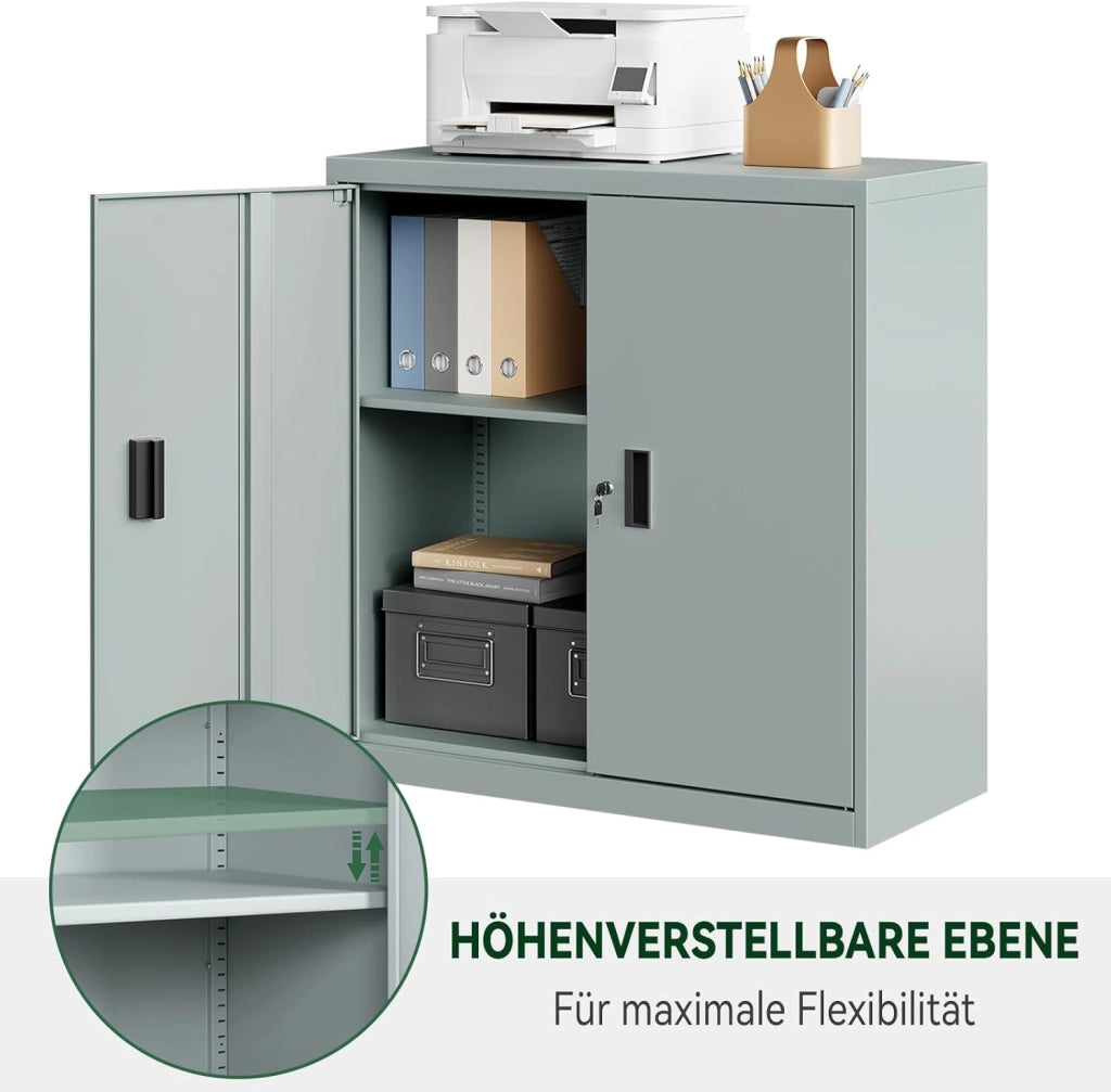 Armadio per Archiviazione con Serratura e Ripiano Regolabile in Altezza, Armadio Multiuso per Ufficio in Metallo, Grigio, L90xH92xP40 cm, ASK12gr