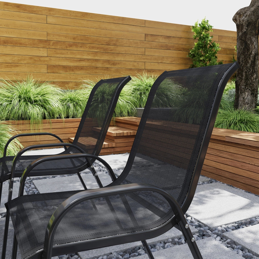 Set 4 Sedie da Giardino Impilabili ¨C Xylo ¨C Acciaio Nero Tessuto Rete Traspirante 54x71x93 cm