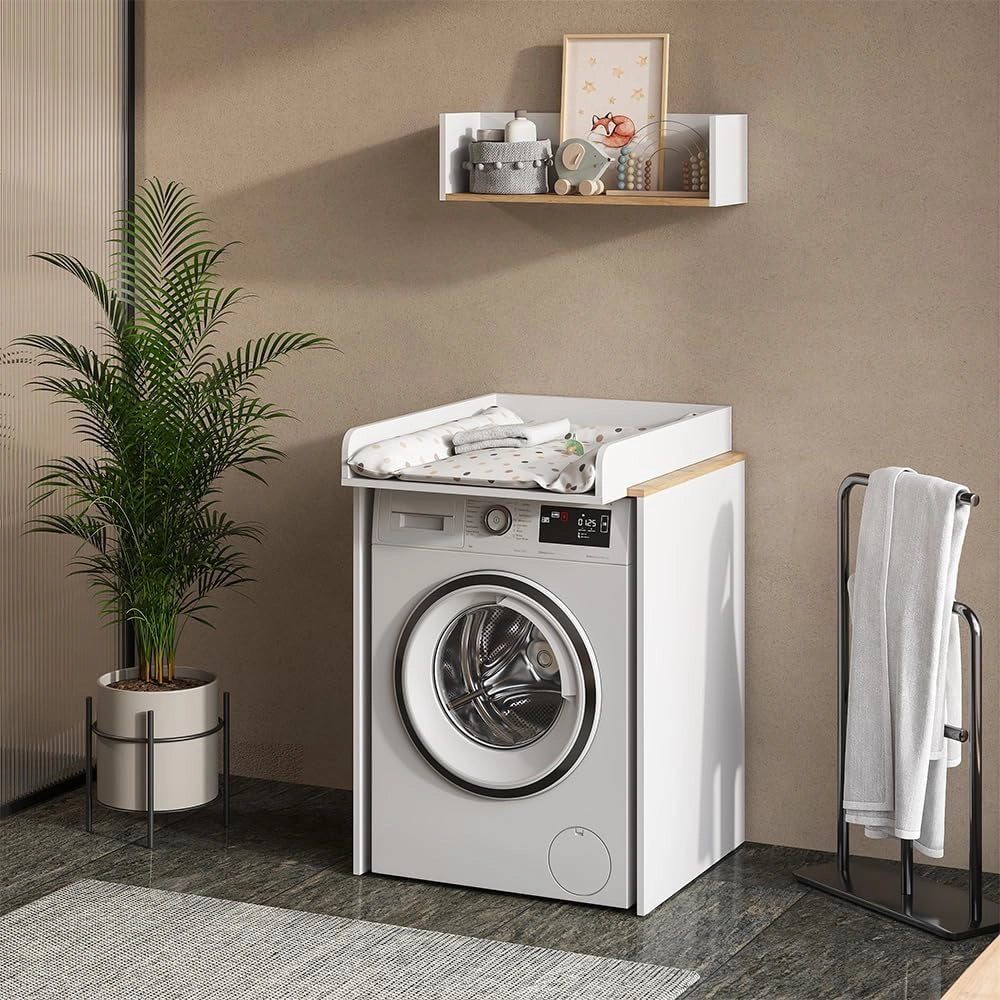 Mobile lavatrice Viktor, Bianco/Artisan, 68 x 88.2 cm 2 parti con fasciatoio