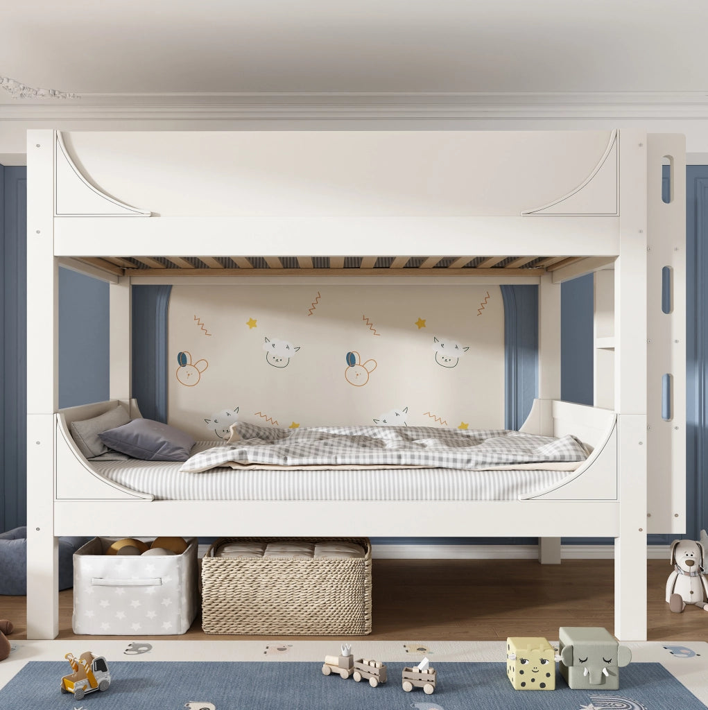 Letto a castello separabile 90x200 cm in legno e metallo; bianco; con scala reversibile