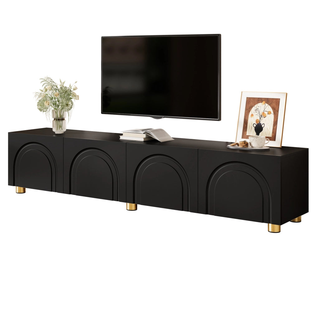 Mobile TV 180x35x40 cm con 4 porte; rilievo ad arco; in MDF e pannello truciolare; nero