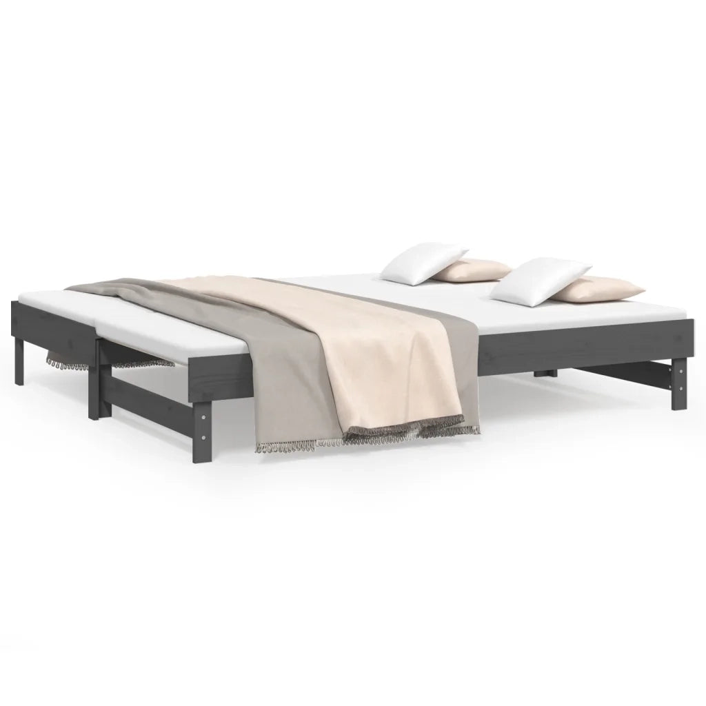 Letto da camera | Dormeuse Estraibile Grigia 2x(100x200)cm Legno Massello di Pino
