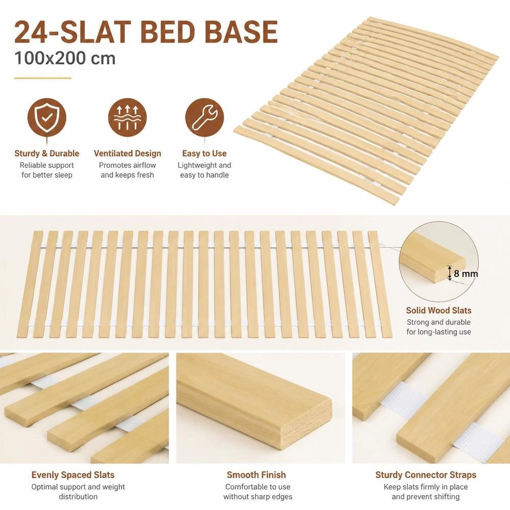 Bed Slatted Frame Replacement With 24 Slats 100x200 Cm