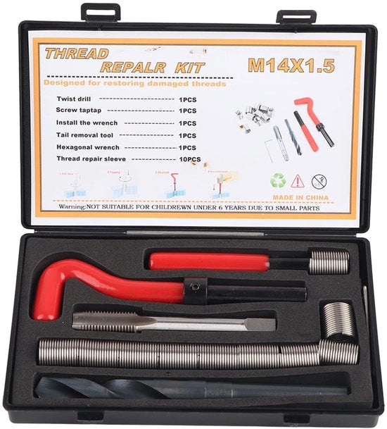 Set di riparazione a doppio fine in acciaio inossidabile 15 pezzi - M14x1.5 - Set di riparazione interna per tubi - Set di riparazione a doppio fine - Alta resistenza - Set di riparazione a doppio fine M14x1.5 15 pezzi