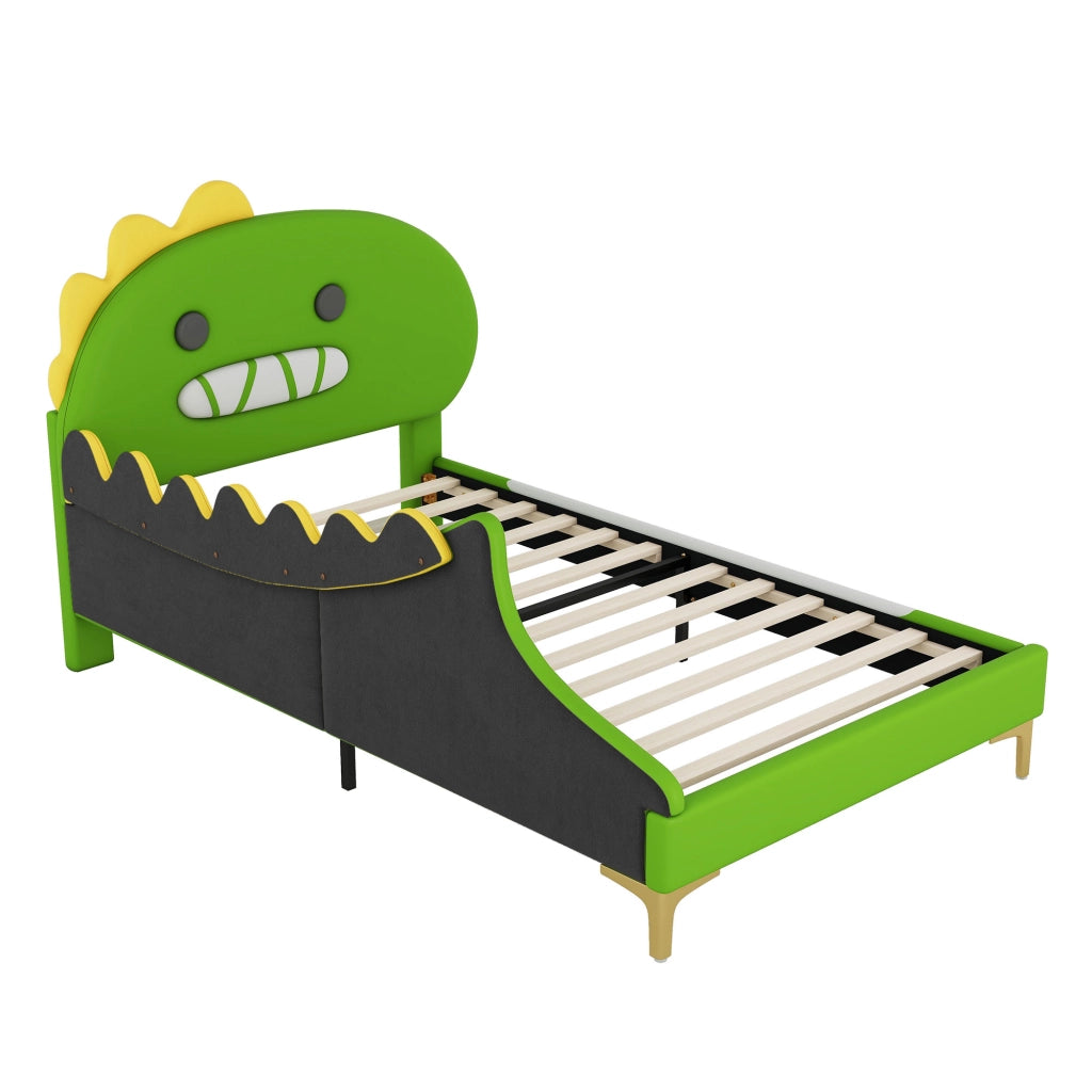 LETTO bambini a forma di dinosauro 90 x 200 cm Verde in PU e MDF