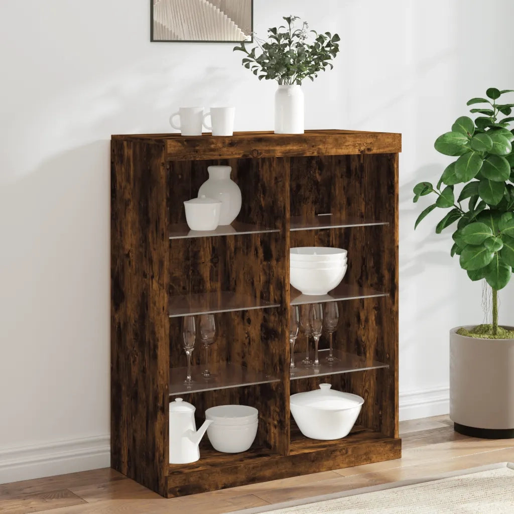 Credenza | Madia | Buffet da pranzo | Armadio da pranzo con Luci LED Rovere Fumo 81x37x100 cm