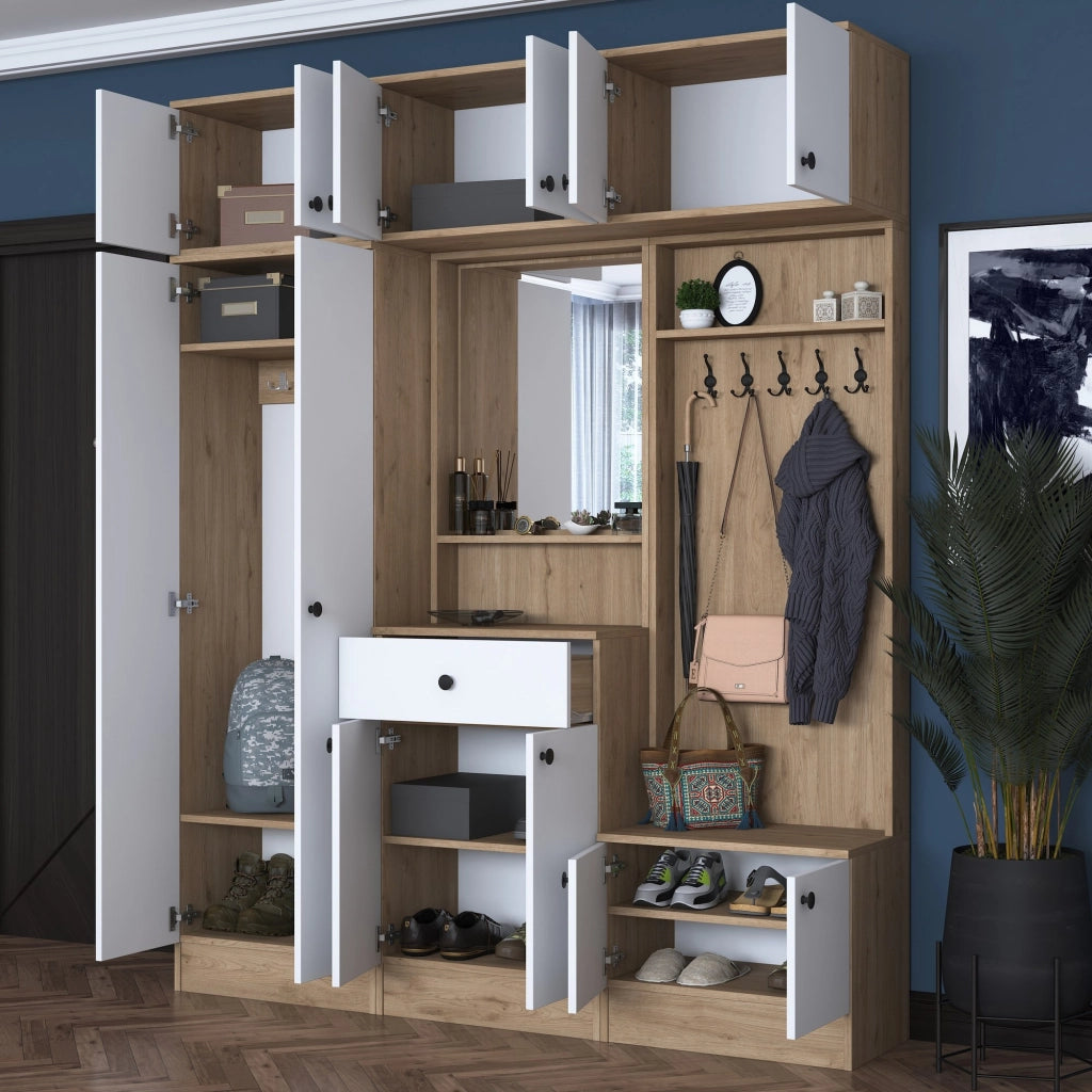 Torpenn, Mobile da Ingresso Specchio Incluso, 179x38x226h cm Bianco
