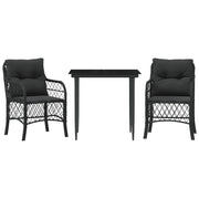 Set da Bistr¨° 3 pz | Set Salotto da Giardino con Cuscini Nero in Polyrattan