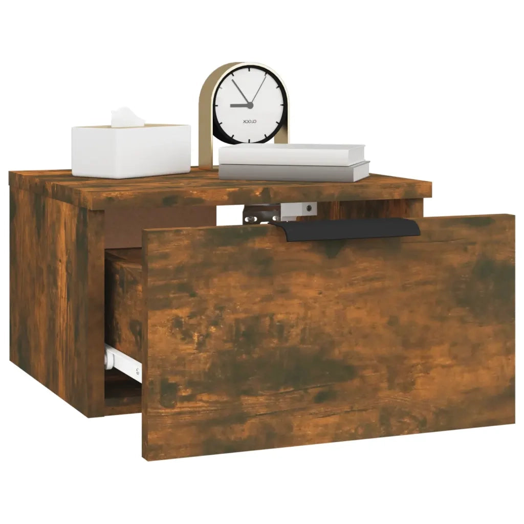 Comodino | Armadio da Notte | Mobiletto da notte a Muro Rovere Fumo 34x30x20 cm