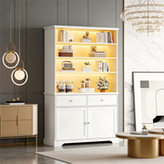 Vetrina con LED, 2 ante, 2 cassetti e 7 vani per soggiorno, in truciolare bianco, 100 × 38 × 170 cm