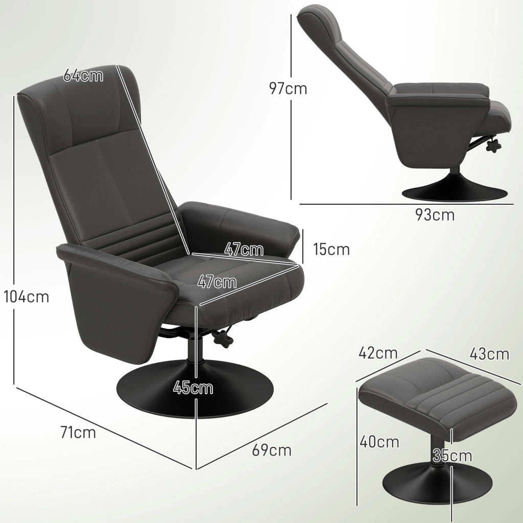 Poltrona relax girevole con poggiapiedi, reclinabile fino a 135°, rivestimento in poliestere nero, portata fino a 150 kg