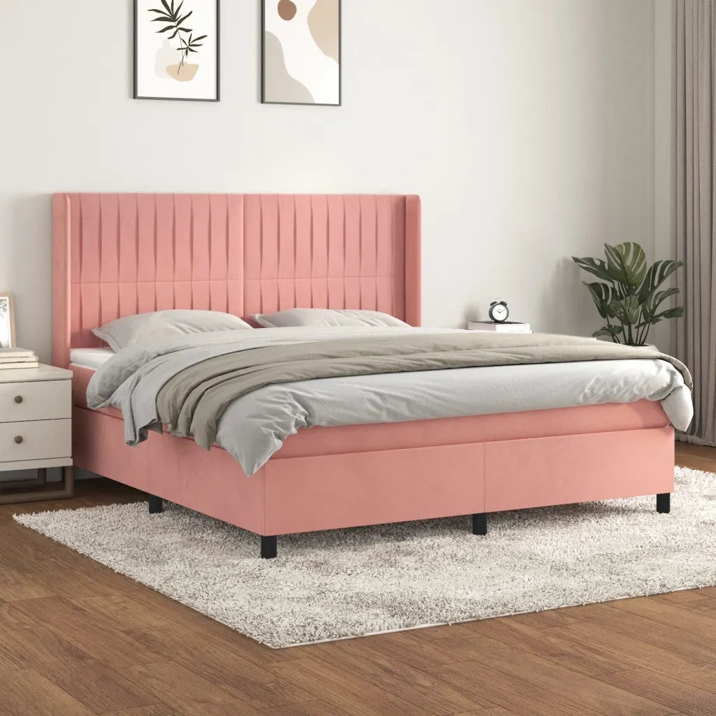 Giroletto a Molle con Materasso Rosa 180x200 cm in Velluto 3132818