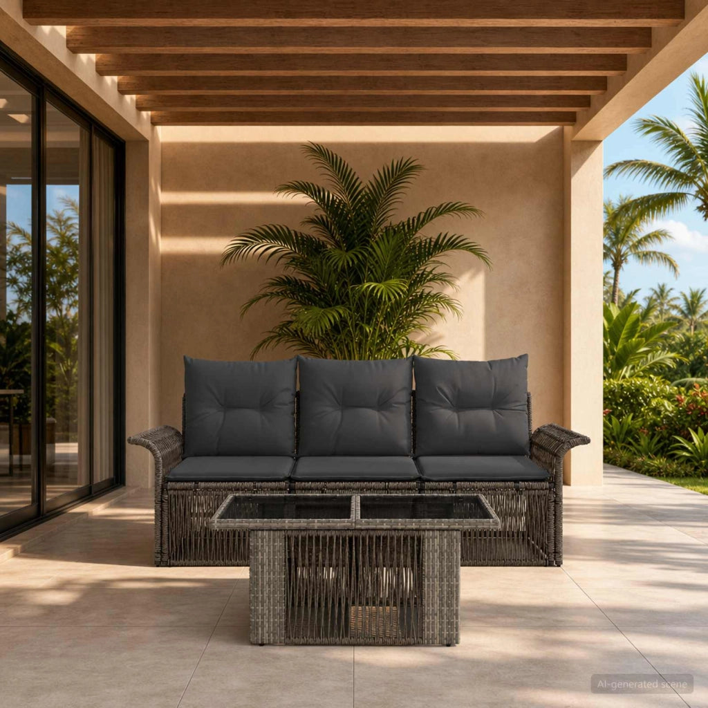 Set Divano da Giardino 4 pz Grigio e Grigio Scuro polyrattan 3436586