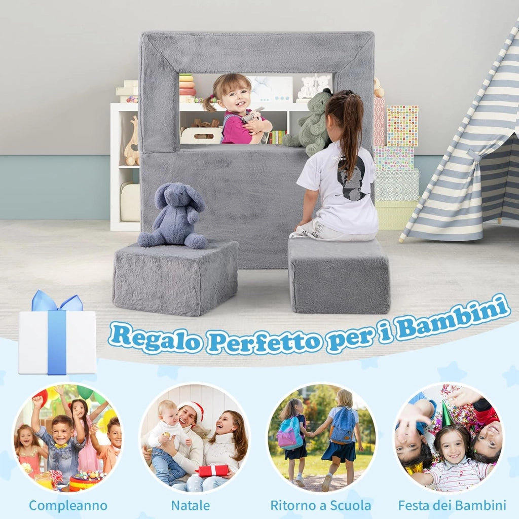 Divano Modulare per Bambini, 4 Pezzi, Divano Letto per Bambini in Schiuma, Poltrone per Bambini per Stanze da Gioco, Camere da Letto, Soggiorno