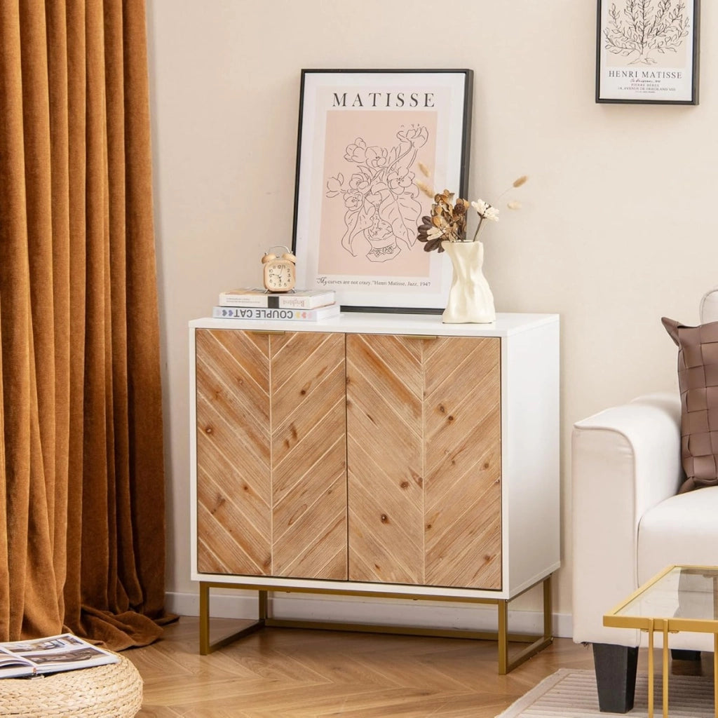 Credenza buffet-Armadio da cucina con storage con piedini antiscivolo per soggiorno, Tavolino con ante e ripiano Bianco