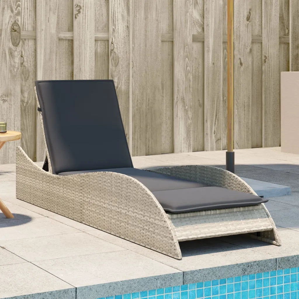 Sdraio da giardino | Lettino con Cuscino Grigio Chiaro 60x205x73 cm in Polyrattan