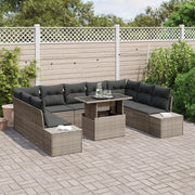 Set Divano Giardino da 10 Pezzi con Cuscini Grigio Rattan Poliestere