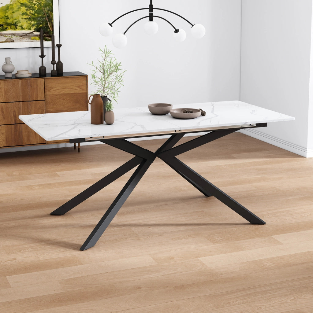Tavolo da pranzo allungabile con piano in MDF e struttura in metallo nero e bianco