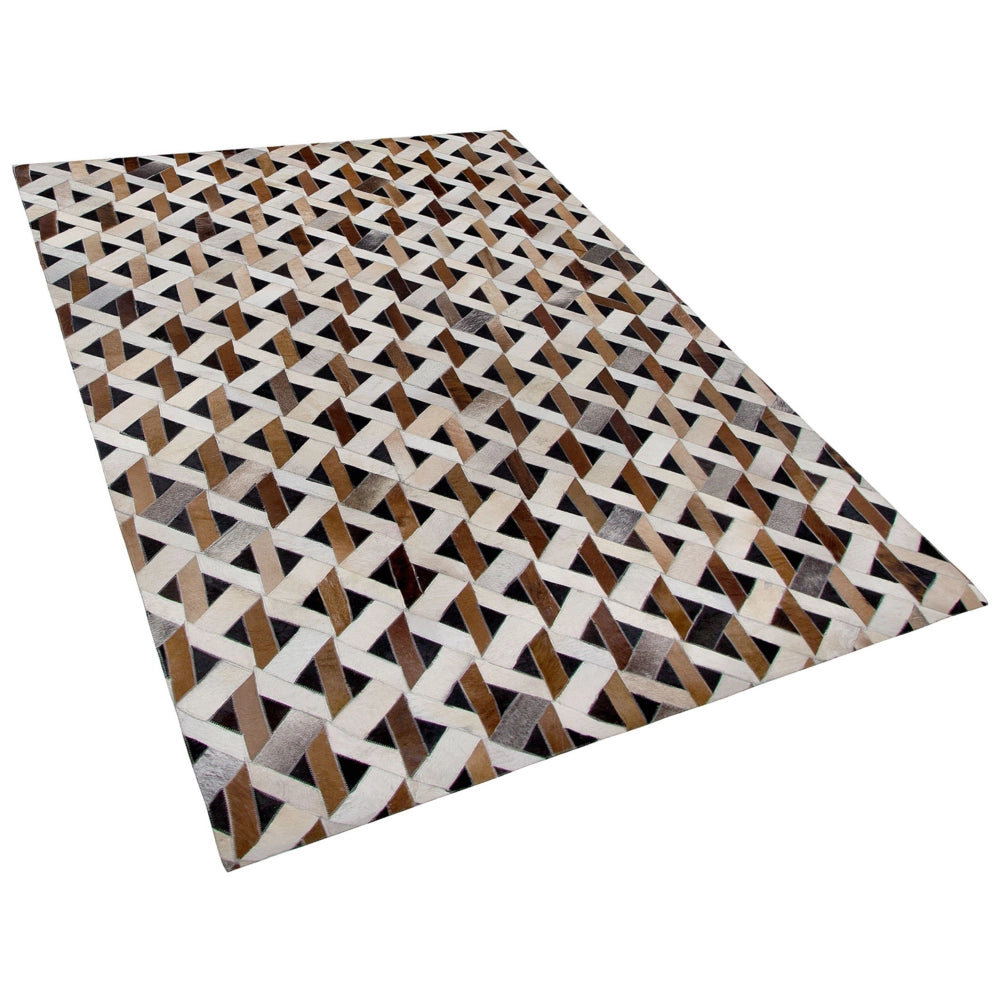 Tappeto tappetino Tappeto in Pelle Marrone e Grigio Motivo Geometrico 160 x 230 cm Rustic Boho