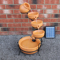 Fontana Solare a Cascata da Giardino con Batteria di Supporto da 6 Ore Fontanella con Pannello Solare e Picchetto Fontanella a Vasi Fontana con Ciotole - Terracotta